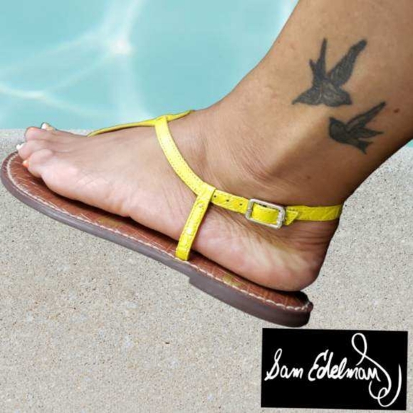 Sam Edelman Size 8.5 M Gigi T Bar Yellow Crocodile Leather Thong Sandals - Picture 3 of 12
